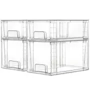 4 Pack Clear Stackable Storage Drawers,Easy to Assemble Bathroom Organizers a...