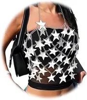 [Eyraevor] Star Sequins Chest Chains Bikini Bra Top Festival Rave Party Outfit Stars SequinTop Body Chain Jewerly for Women, Silver, One Size
