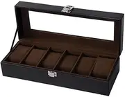 [CFZSALK] 6 Slots Wrist Watch Box Watch Holder Storage Case Organizer Black Leather Watch Display Box KeYJ