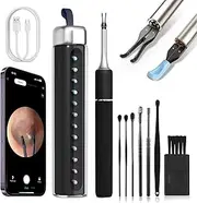 Linception Ear Wax Removal Tool S5 with 10 MP Camera Otoscope, Omnidirectional Tweezer, Crodlsee Earwax Remover Tool with 12 Ear Spoon, Wireless Ear Cleaner with Light for iOS & Android