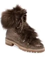 Christian Louboutin FANNY Fur Metallic Leather Flat Combat Hiking Boots $1995