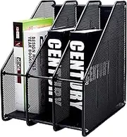 Exerz EX3212 Mesh Metal Triple Desktop Magazine Holder Rack - 3 Compartments Documents/Notebooks/Folder/Organiser (3212 Black New)
