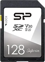 Silicone Power SP128GBSDXCV3V10 SD Card, 128 GB, UHS-I, U3, V30, 4K, Class 10, Maximum Transfer Rate: 100MB/s