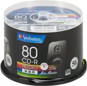 50 Verbatim Blank CD-R for Audio Music 80min White Label MUR80FP50SV1 From Japan