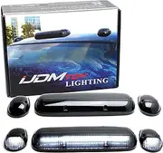 iJDMTOY 3pc-Set Clear/Black Cab Roof Top Marker Running Lamps w/White LED Lights For Chevrolet Silverado or GMC Sierra 1500 2500HD 3500HD (Also Fit Other Trucks SUVs)