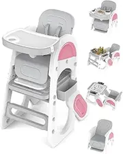 Rabbit Rustler Baby High Chair,High Chairs for Babies and Toddlers| Studying Table| Table and Chair Set | Building Block Table | Toddler Chair with Safety Harness,Adjustable Seat Back&Footrest(Pink)