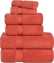 Superior Zero Twist 100% Cotton Bathroom Towels, Super Soft, Fluffy, and Absorbent, Premium Quality 6 Piece Towel Set with 2 Washcloths, 2 Hand Towels, and 2 Bath Towels - Brick