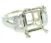 1.25 CT Emerald/Radiant Cut w/ Side Baguettes DIAMOND Ring Setting 18K Yellow Gd