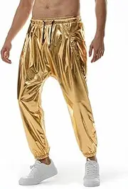 [GRAJTCIN] Mens Metallic Disco Pants 70s/80s Sequin Pants Drawstring Waist Party Club Pants Rave Shiny Jogger