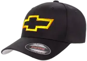 Classic Chevy Bowtie - Bright Orange - Flexfit L/XL Embroidered Black Cap