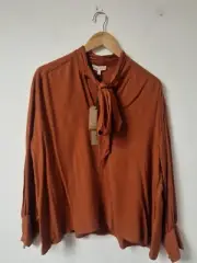 Phase Eight Kinsley Rust Blouse Oversized Relaxed Fit Size 8 Pussy Bow