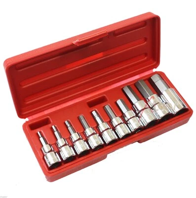 10pc Drop Forged SAE 3/8" & 1/2" Drive Hex Key Allen Head Socket Bit Set New