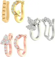 [VAMA] Golden Non Piercing Clip On Nose Pins Without Hole Pressing Type Nose Ring Combo Studs for Women & Girls