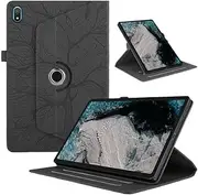 Tablet Case Suitable for Nokia T20 T21 10.4inch 2021 2022 3D Tree Embossed 360 Degree Rotating Flip Stand Cover(Black,for Nokia T20)