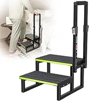 Step Stool with Handrail (26"to 40") Aluminium 2-Step Stool w/Step Cover, Steps Footstool Riser for Adults,Kids - Platform with Handrail for Kitchen, Bedroom,Caravan Motorhomes