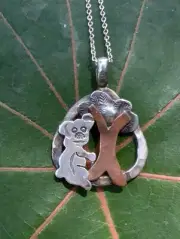 Grumpy Koala Sitting By A Tree Artisan Made Sterling Silver /Copper Pendant .A4b