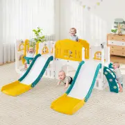 Costway10-in-1 Toddler Swing and Slide Set with 2 Long Slides and Swing Seat-Yellow
