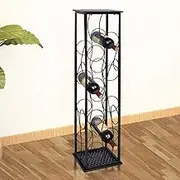 Wine Rack for 8 Bottles Metal,Rustic Floor Standing Wine Rack Holds 8 Bottles Black Wrought Iron Powder Coated Home Bar Furniture