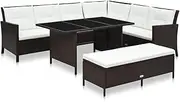 [vidaXL] 3 Piece Garden Lounge Set with Cushions - Weather-Resistant, Outdoor PE Rattan Furniture Set - Offers an L-Shaped Sofa, Bench and Table - Brown