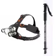 Rechargeable CREE XM-L 3T6 Headlamp & Light Weight Adjustable Trekking Poles Set