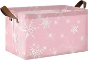 Snowflake Pattern Pink Storage Bin for Versatile Freezer Storage Bins and Practical Decor Basket, 16.9 x 11.4 x 10Inches