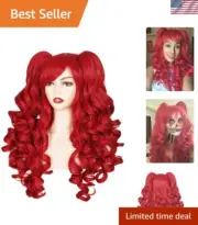 Adjustable Long Curly Red Wig with Ponytails - Perfect for Cosplay & Parties