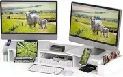 Dual Monitor Stand Riser with Drawer, White