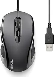Wired Mouse, USB Mouse for Laptop with 6-Button, 3600DPI Optical PC Wired Mouse, Home and Office 5FT USB-A Corded Comfortable Mouse, Plug & Play, NO Battery Required-Grey