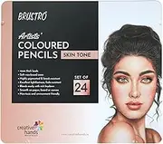 BRUSTRO Artists Colour Pencil Skin Tone | Set of 24 (in an Elegant tin Box) | Ideal for Coloring, Vibrant shades, human face, Break & Fade resistant, DIY Art,Highly Pigmented, Mandala, Portrait