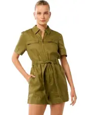 [Forever New] Remy Zip Utility Linen Playsuit in Olive Branch