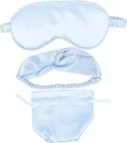Baluue 1Set Artificial Silk Eye Mask Set with Blindfold Hairband and Storage Bag Mask Present Set Shiny for Relaxation and Travel