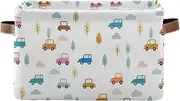 Cute Cartoon Cars White Storage Fabric Bins, Rectangle Collapsible Storage Containers with Handles