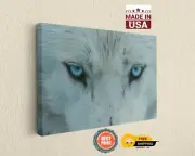 Blue Eyed Wolf on Canvas Print Animal Poster Stylish, Home Decor, Wall Hangings