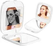 HiPai UV Camera Mirror for Sunscreen Test & SPF Detection, 1x/2x Magnifying Travel Mirror with Dimmable LED Lights, Handheld 2-Sided Portable Makeup Mirror for Handbag/Pocket,White