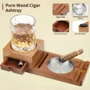 Luxury Cigar Wooden Ashtray With Coaster Whiskey Glass Tray, Slide Out Drawer