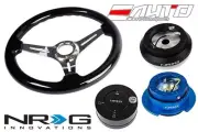 NRG 330mm 2.5" DP BK Wood CH Steering Wheel 130H Hub Gen2.5 Blue Release Lock LB