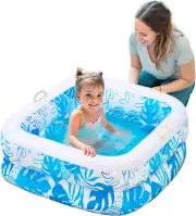 Inflatable Kiddie Pool for Kids - Soft Pad Square Baby Water Play Pit (Blue)