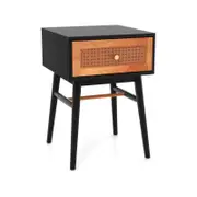 Costway Bedroom Nightstand Wood Bedside Table Accent End Table w/Storage Drawer Black & Brown
