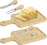 Bamboo Cheese Cutting Tool Set Solid Beautiful Mini Board with Knives and Forks Bulk Smooth Round Cheese Board Set for Guest Present