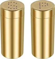 2Pcs Salt and Pepper Shakers Set Stainless Steel Spice Dispenser Shaker Wide Mouth Pepper Dispenser Smooth Salt Dispenser Practical Salt Pepper Shaker for Home Barbecue Cooking (Gold)