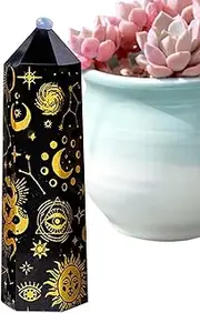 Natural Obsidian Stone - Hexagonal Prism Stone - Decorative Stone Sandblasted Obsidian Crystal with Star Moon Sun Pattern Single Spire for Bedroom Borato