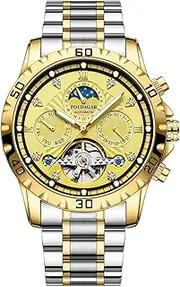 [DAXIAOYU] Luxury Automatic Mechanical Watch for Men Moon Phase Hollow Tourbillon Wristwatch Waterproof Luminous Date Week Calendar Display Stainless Steel Men's Watches