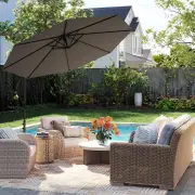 Costway3m Patio Cantilever Umbrella with Tilt Adjustment Crossed Base and Crank Handle-Grey