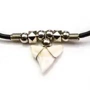 Extra large Shark tooth necklace chrome coloured beads beach diving c179