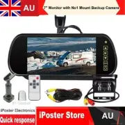 7" Mirror Monitor Clip+No1 Mount 12-24v Caravan Reversing Backup Camera 10m Kit