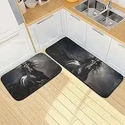 XYMZR Black Horse Racing Kitchen Mat for Floor, 2 Piece, Non Slip Washable Kitchen Rugs for Kitchen & Home Decor, Sink, Bathroom 19.7” x 27.6” + 19.7” + 47.2”