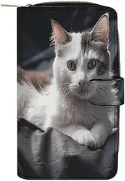 [RTSEBVN] Leather Wallet Multifunction Long Wallet Fashion The Pet on The Mattress Printing Leather Purse with For Women And Men, style, 19.7x11x3.5cm, Leather Wallet