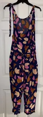 Mister Zimi Jumpsuit Floral Pink Blue Shoulder Straps Size 2 Leg Cuffs