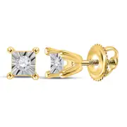10k Yellow Gold Round Diamond Solitaire Stud Earrings 1/20 Cttw