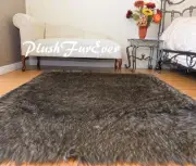 58" x 72" Black Tip Wolf EXO Rectangle Plush Area Rug Faux Fur Lodge Home